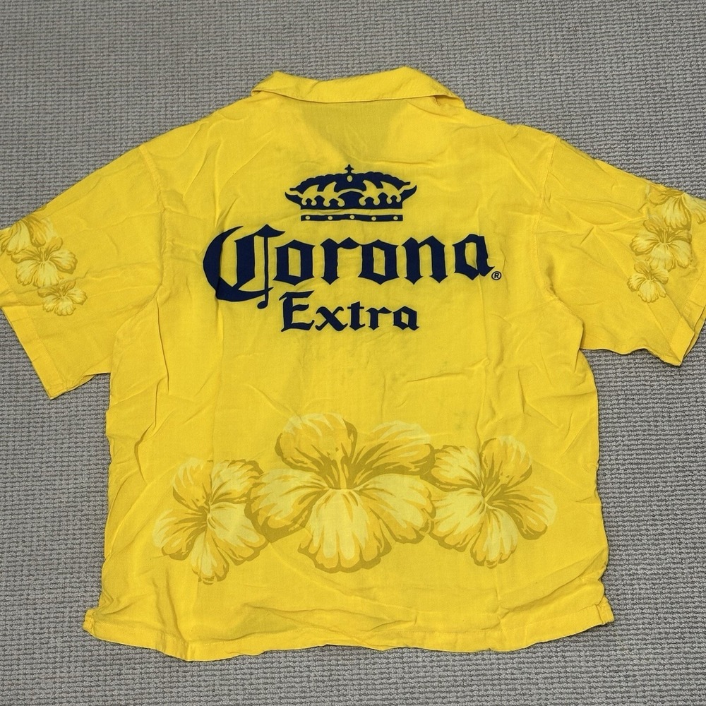 Corona Extra Imported Beer Cerveza Tropic Graphic Button-Up Floral Shirt Size XL